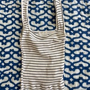 Urban Outfitters Cream and Black Striped Ribbed Tank S